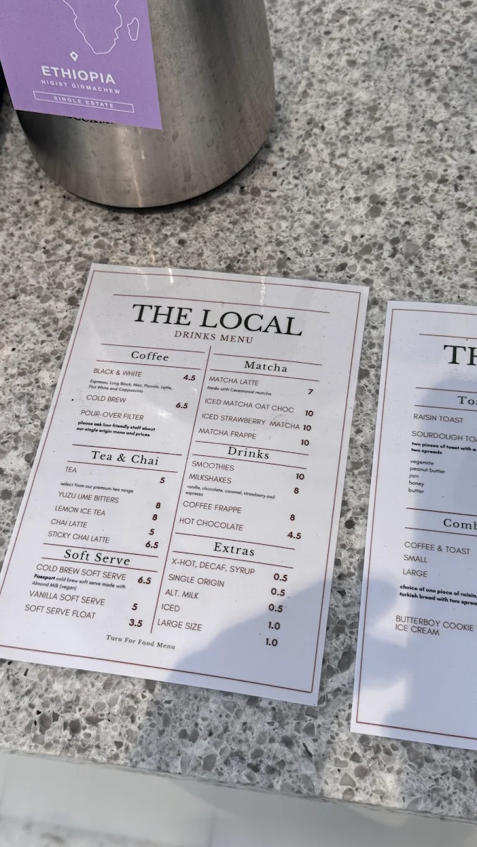 Menu, The Local Enfield