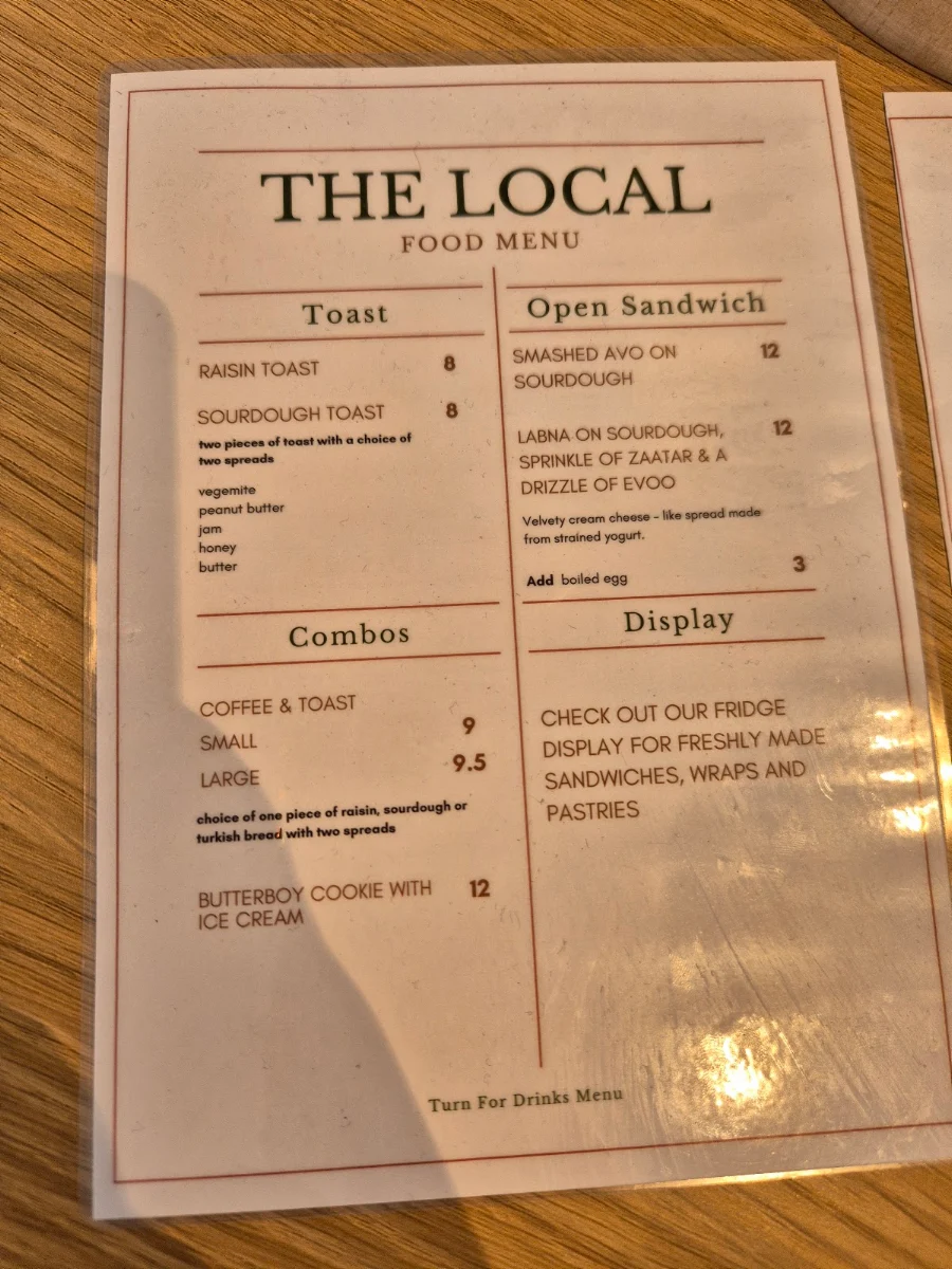 Menu, The Local Enfield