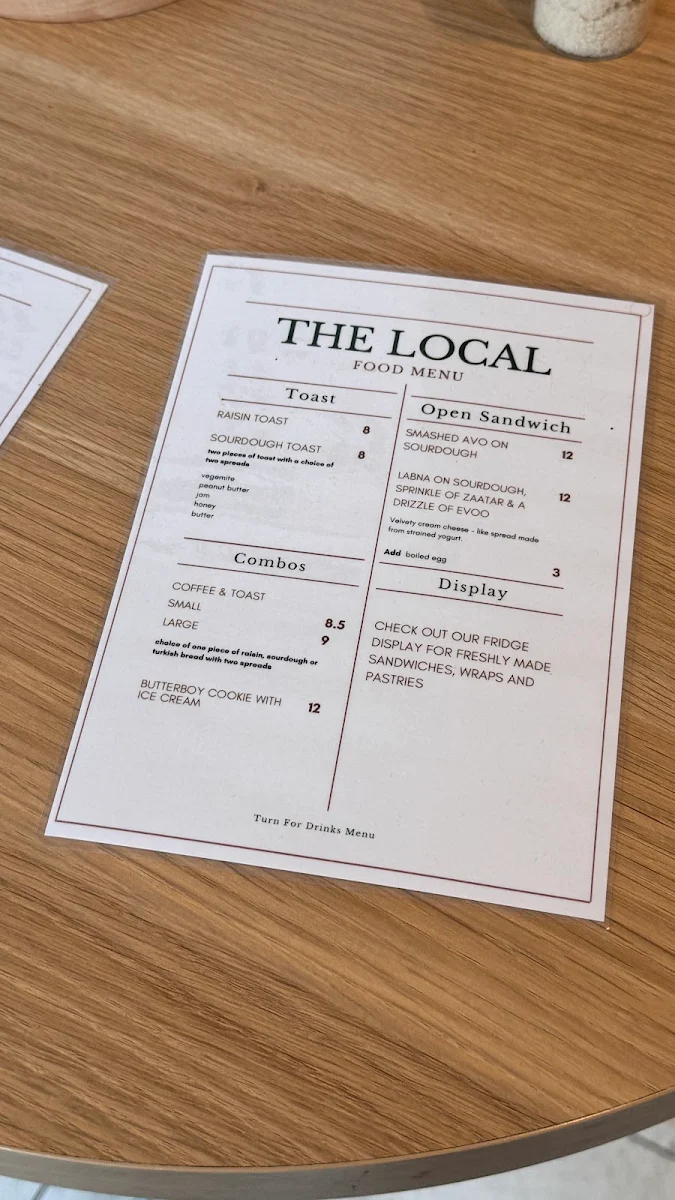 Menu, The Local Enfield