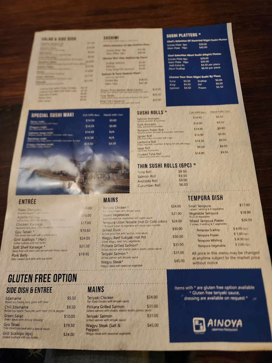 Menu, Ainoya