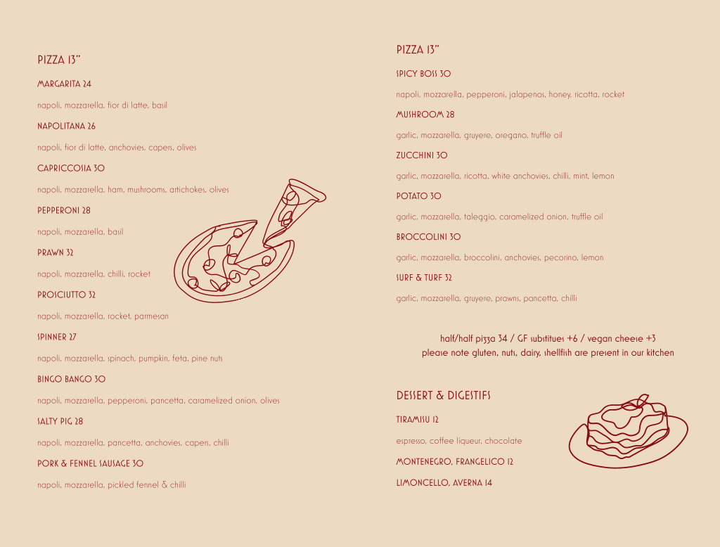 Menu, Rita's Abbotsford