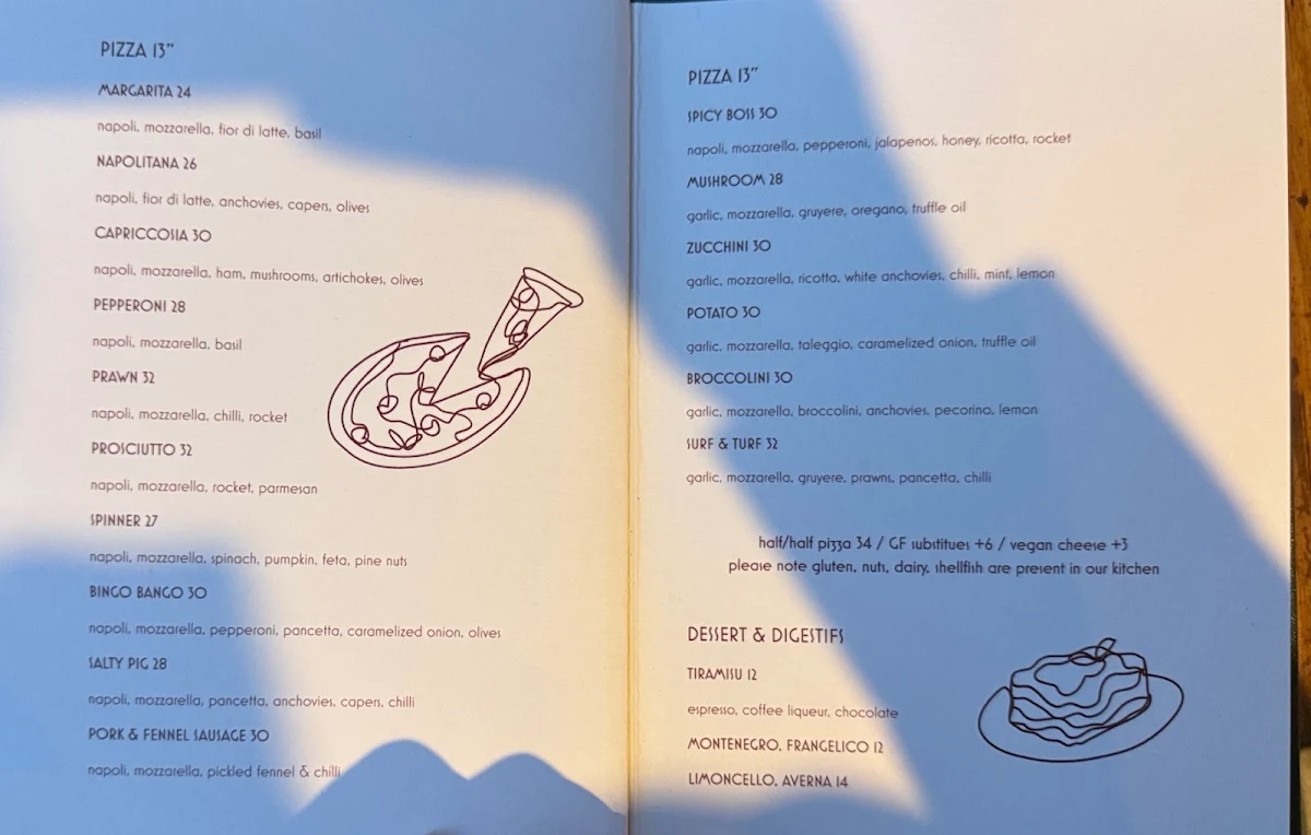Menu, Rita's Abbotsford