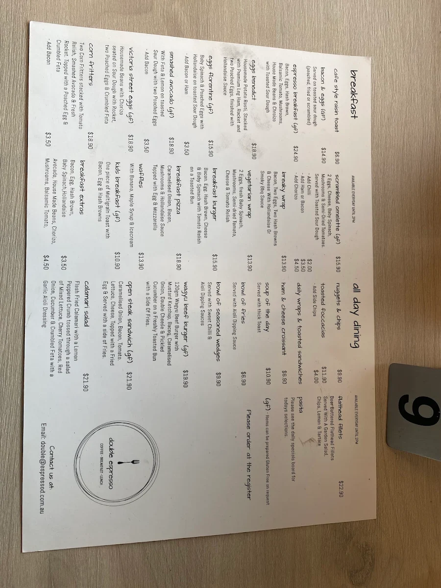 Menu, Double espresso