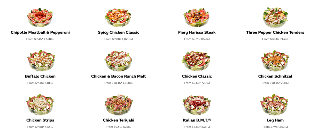 Menu, Subway