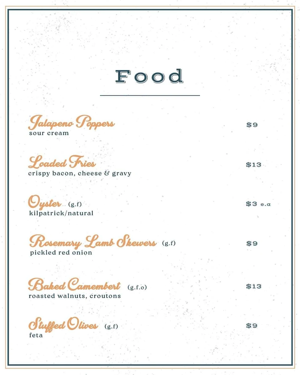 Menu, Latitude 32 Restaurant Rockingham