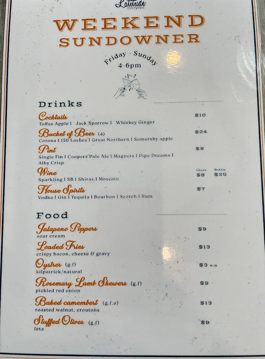 Menu, Latitude 32 Restaurant Rockingham