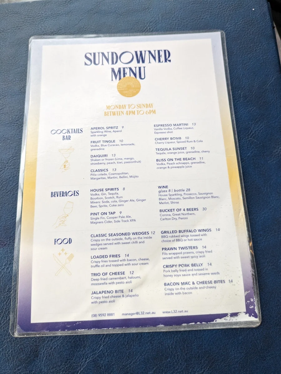 Menu, Latitude 32 Restaurant Rockingham