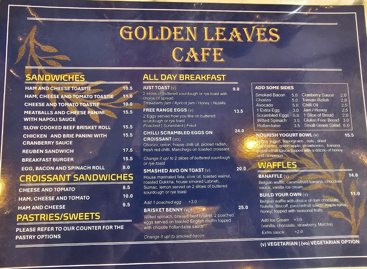 Menu, Golden Leaves Cafe