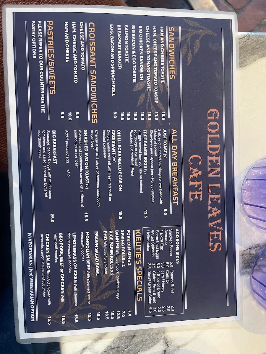Menu, Golden Leaves Cafe