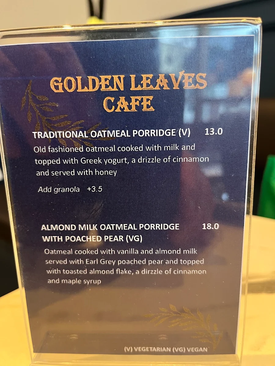 Menu, Golden Leaves Cafe