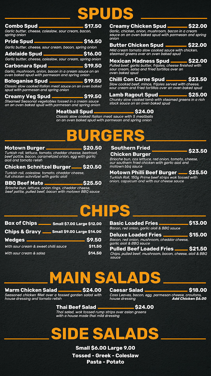 Menu, Moama Pizza