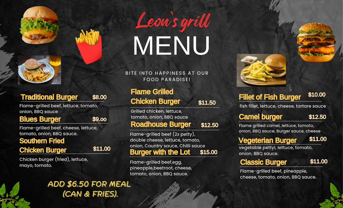 Menu, Leon’s Grill