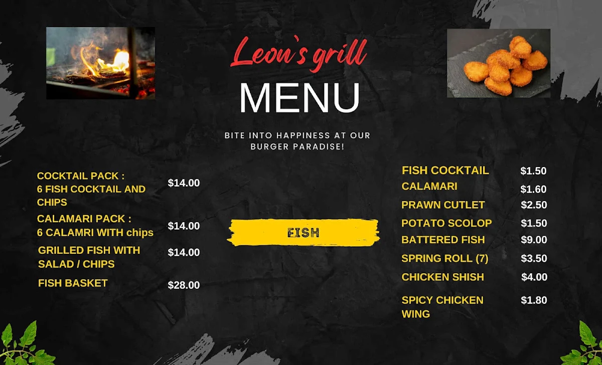 Menu, Leon’s Grill