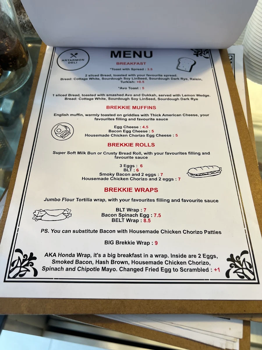 Menu, Artarmon Deli