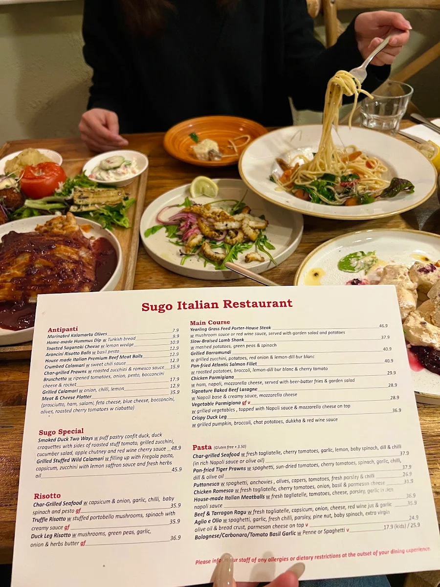 Menu, Sugo Restaurant