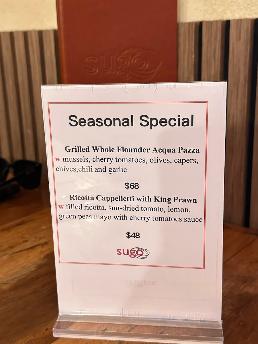 Menu, Sugo Restaurant