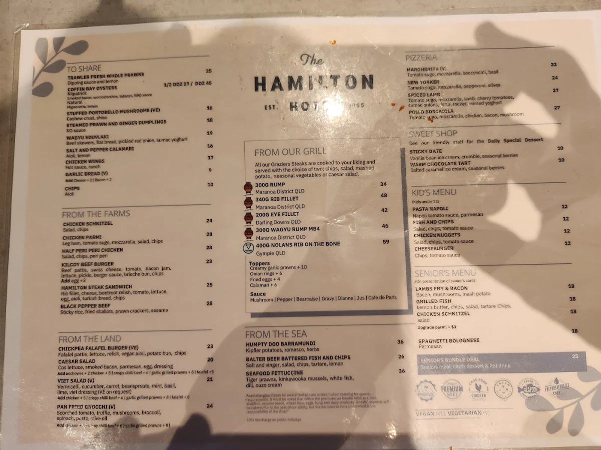 Menu, The HAMILTON HOTEL