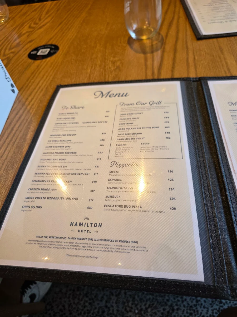 Menu, The HAMILTON HOTEL