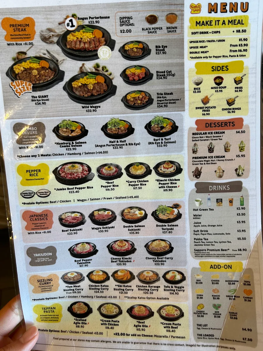 Menu, Pepper Lunch