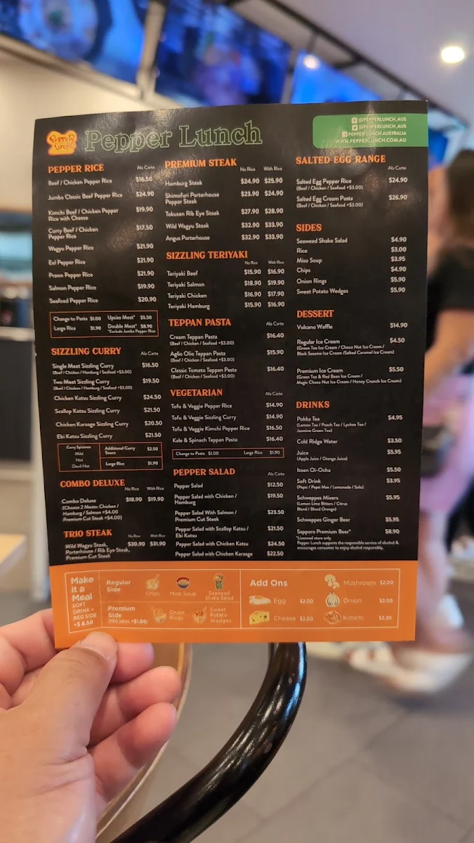 Menu, Pepper Lunch