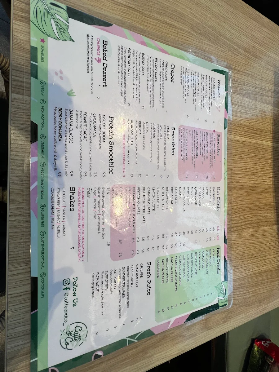 Menu, Caffe & Co. Oran Park