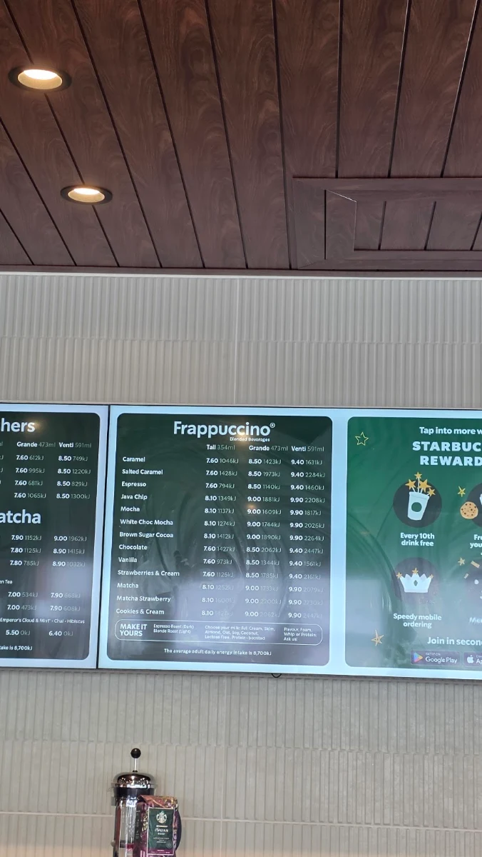 Menu, Starbucks Pimpama