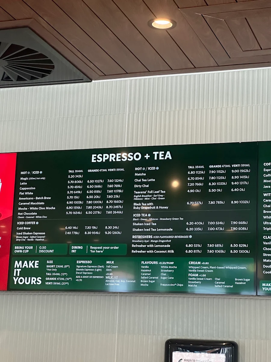 Menu, Starbucks Pimpama