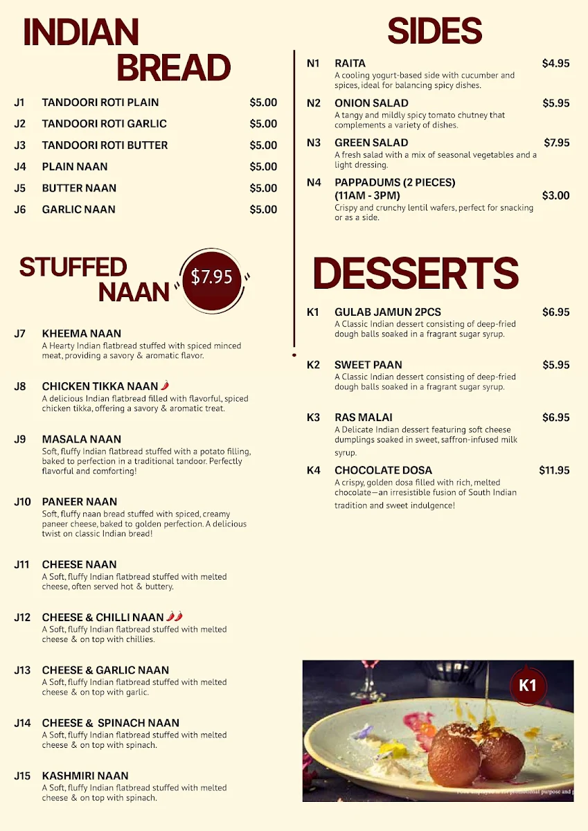 Menu, Dosa Hut Indian Multi Cuisine Restaurant Aspley