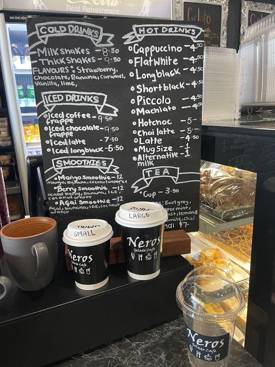 Menu, Neros Gelato Cafe