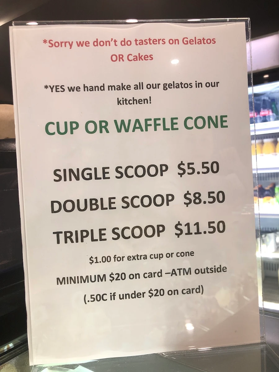 Menu, Neros Gelato Cafe