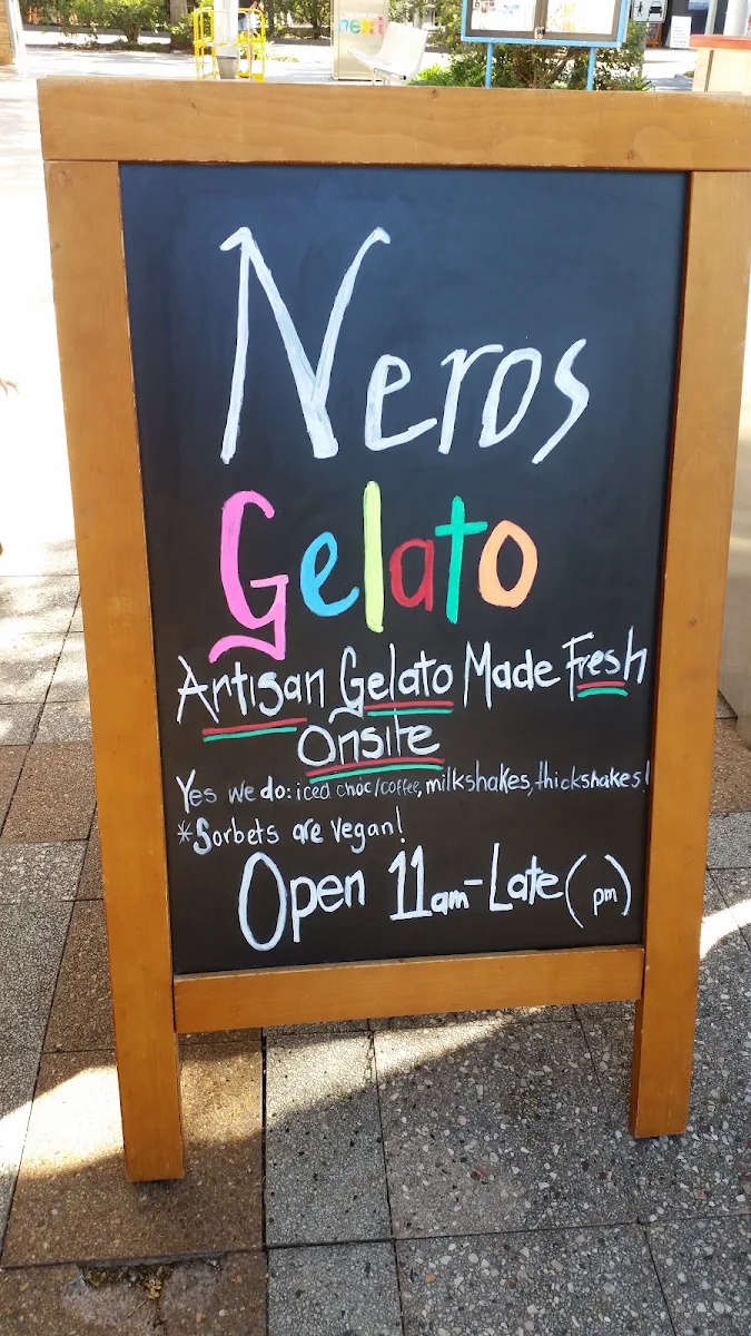 Menu, Neros Gelato Cafe