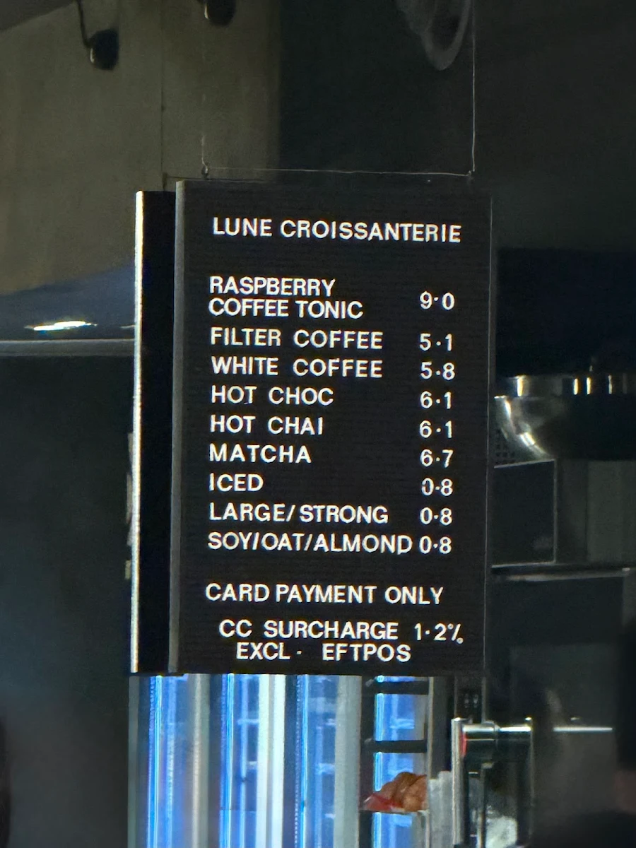 Menu, Lune Croissanterie Melbourne CBD on Russell