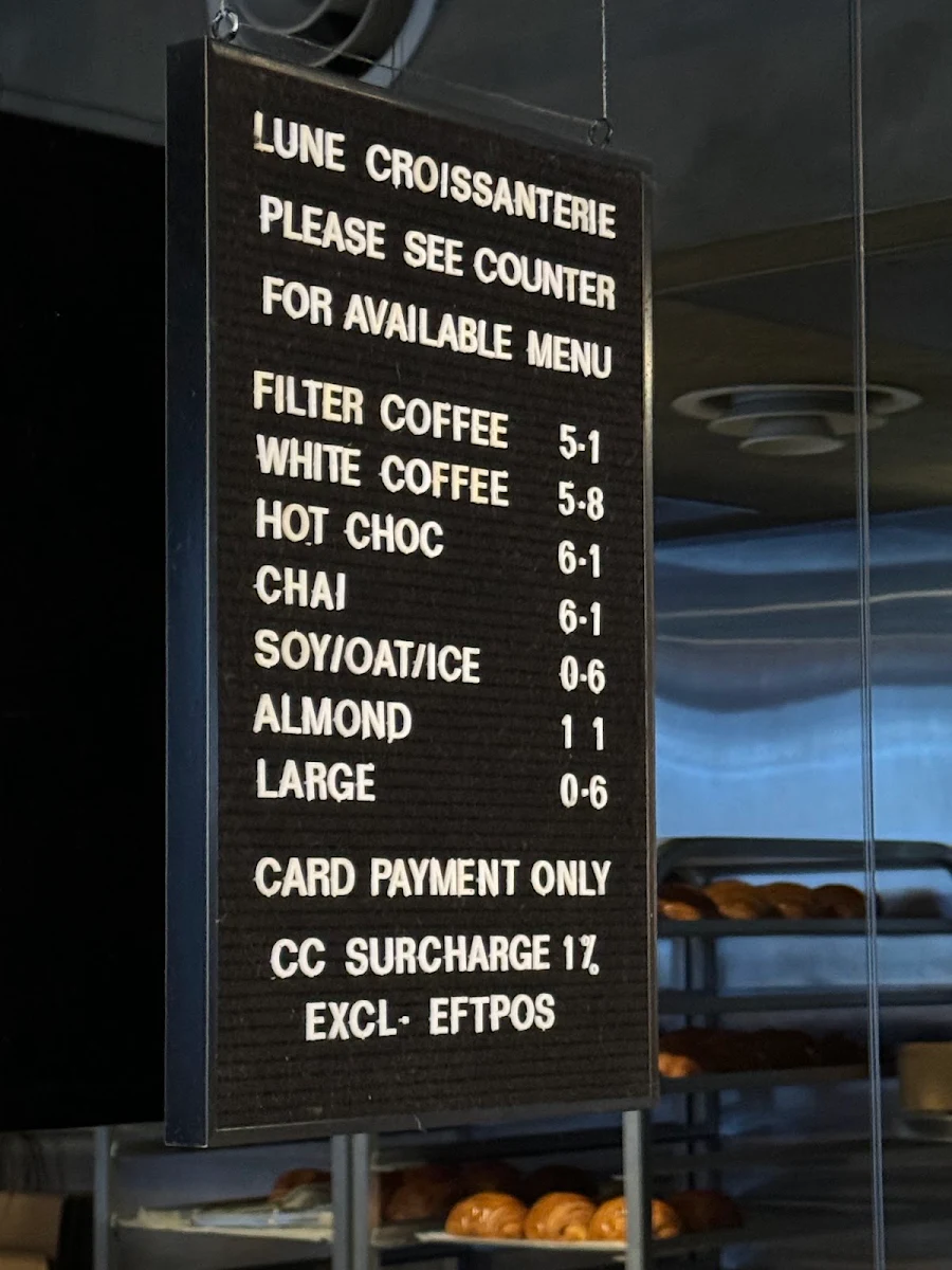 Menu, Lune Croissanterie Melbourne CBD on Russell