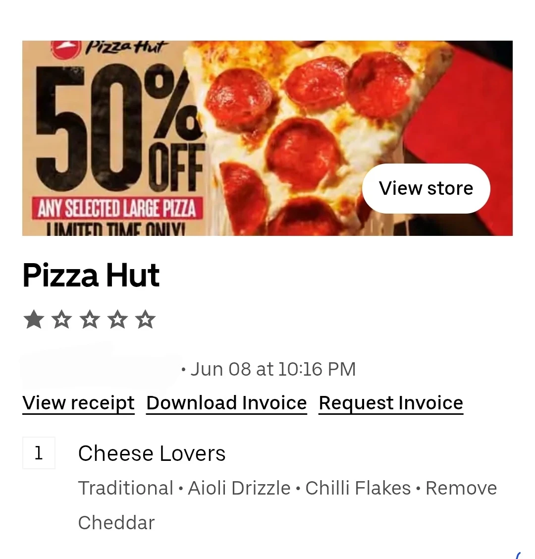 Menu, Pizza Hut Marrickville