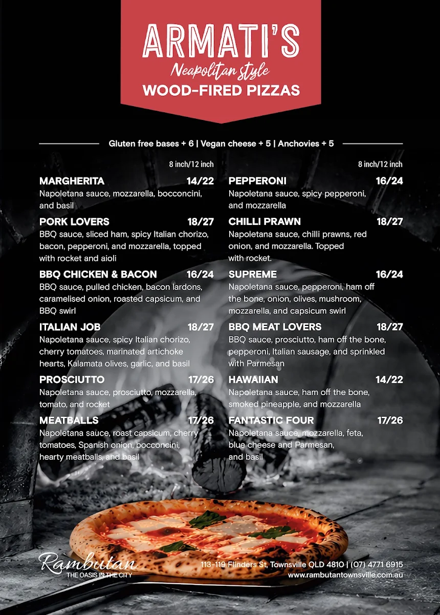 Menu, Armati's Wood-Fired Pizzas