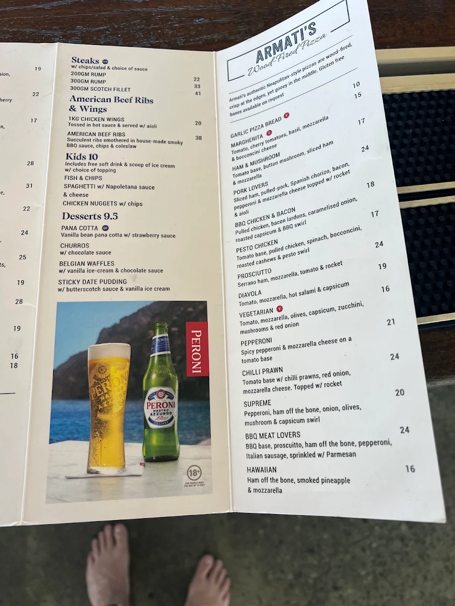 Menu, Armati's Wood-Fired Pizzas