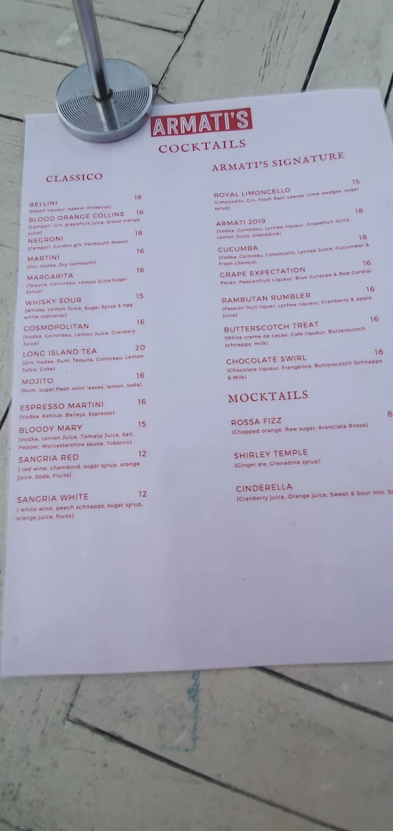 Menu, Armati's Wood-Fired Pizzas