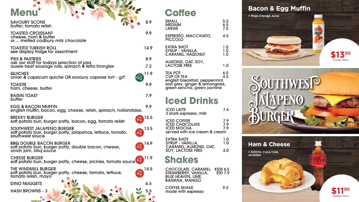 Menu, The Windmill Cafe