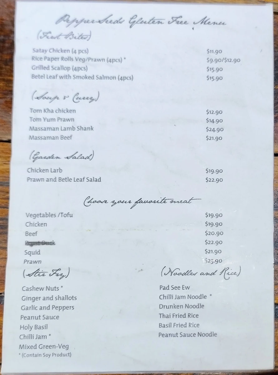 Menu, Pepper Seeds Balmain