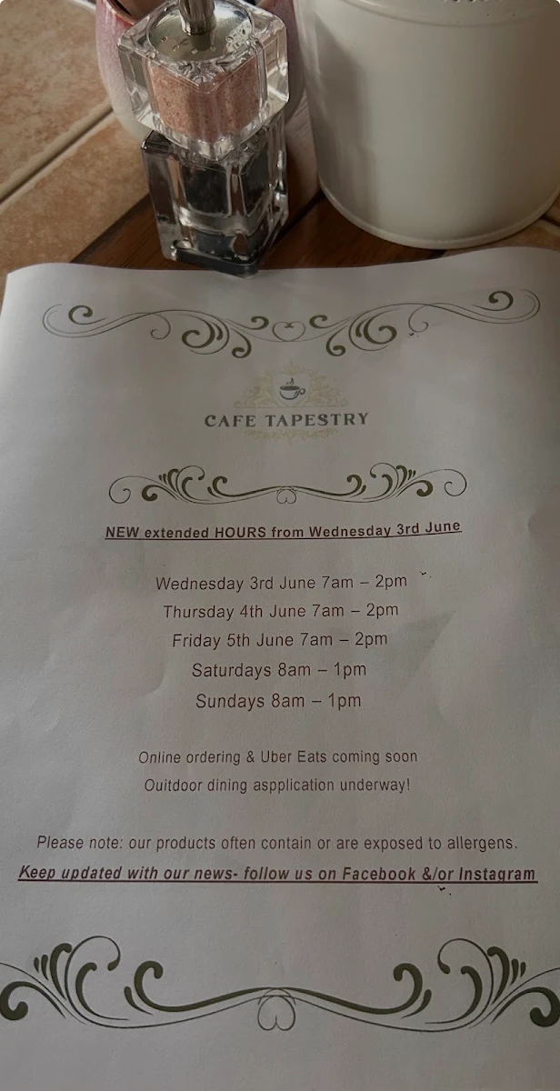 Menu, Cafe Tapestry
