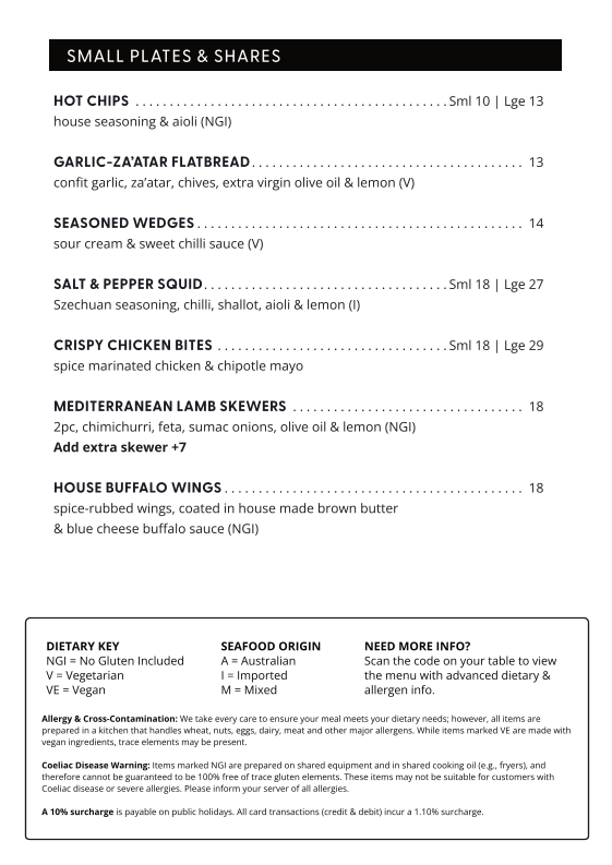 Menu, The Commercial Hotel