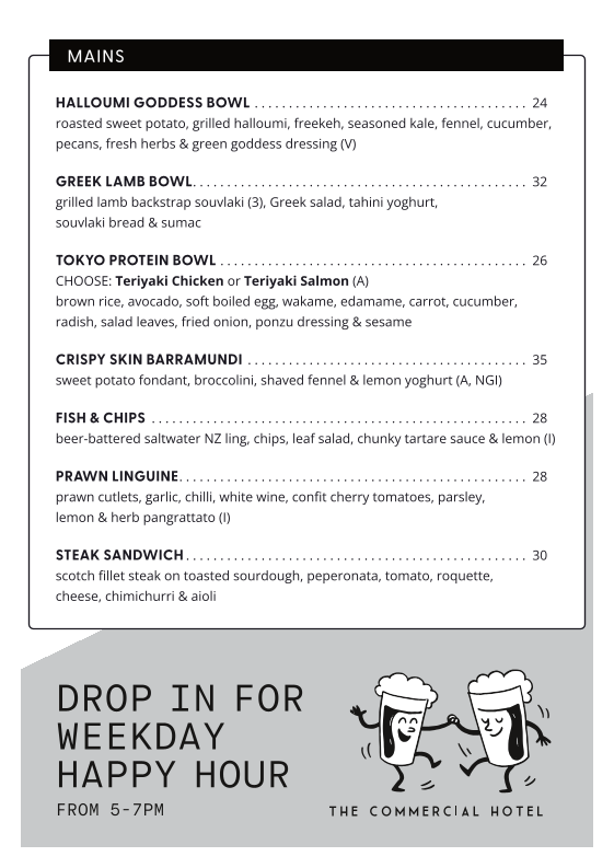 Menu, The Commercial Hotel