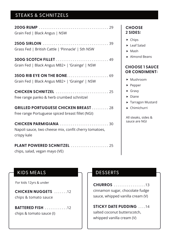 Menu, The Commercial Hotel