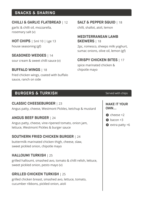 Menu, The Commercial Hotel