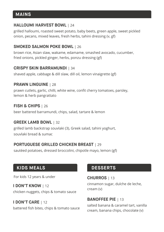 Menu, The Commercial Hotel