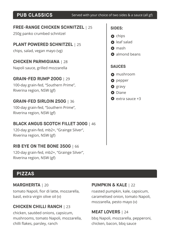 Menu, The Commercial Hotel