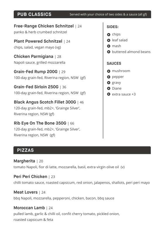Menu, The Commercial Hotel