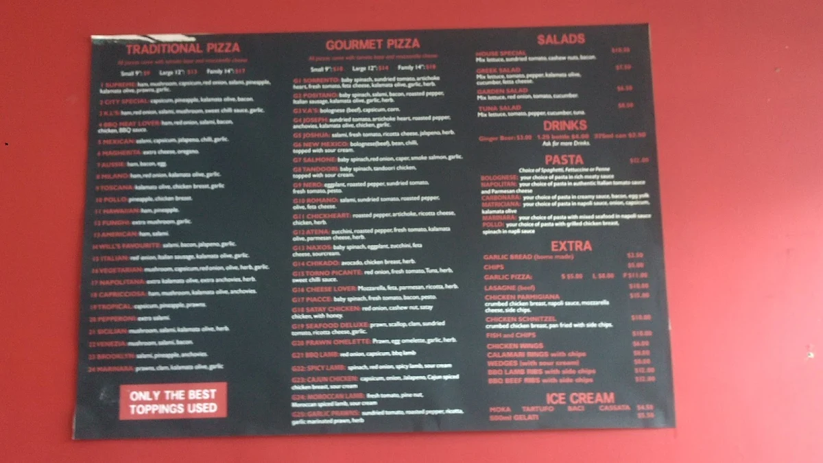 Menu, Trono Pizza