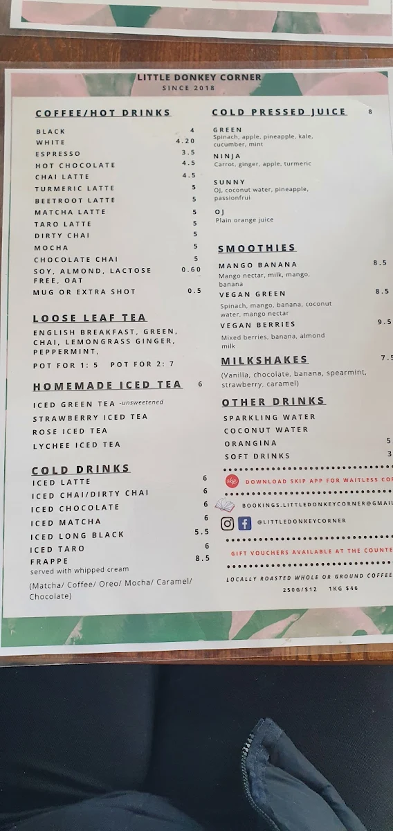 Menu, Little Donkey Corner