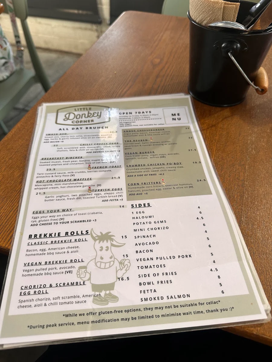 Menu, Little Donkey Corner